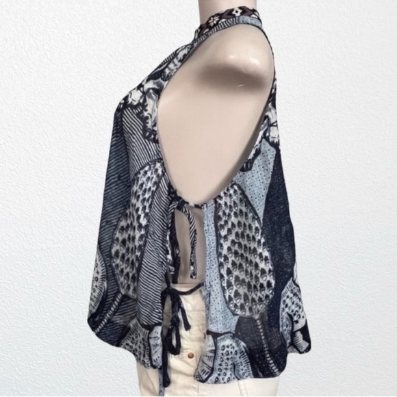 Free People Boho Festival Beachy Baby Ride Easy Elephant Tank SZ S Blue/White - Picture 5 of 12